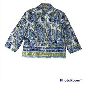 coldwater creek 10p abstract boho print blue turquoise embroidered lightweight.